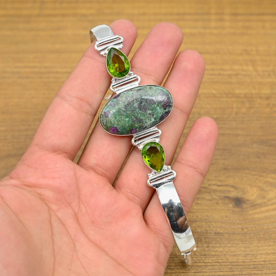 Ruby Fuchsite Peridot Bracelet 925 Sterling Silver Natural Handmade Bracelet - Image 2 of 4