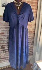 New! Navy Blue Puff Sleeve Midi Slip Dress Casual Lightweight Soft Size XXL