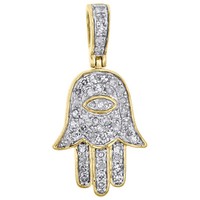 "10K Gelbgold Original Diamant Hamsa Hand AnhäNger 0.85 \" Mini Pflastern 1/4 Ct"