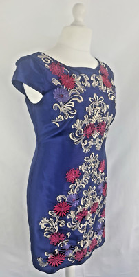 Monsoon Dress Size 16 Purple Bead Embroidered Sequin Gold Fuchsia Accents