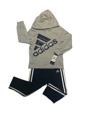 Adidas Toddler Boys 2-pc Hoodie Set Gray/Navy Blue Size 4T Washable  