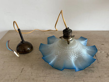 Vintage Lampadario Plafoniera in Vetro Blu Francese e Hardware in Ottone Anni 60