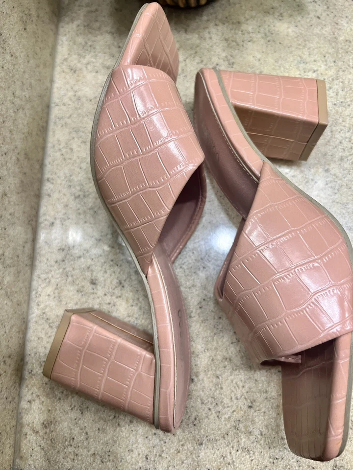 Womens Open Toe Square Mules Sandals Flip Flop Slip On Chunky Block High Heel 38 - Image 3 of 4