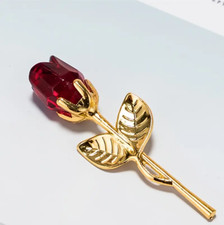 Eternal Red Rose Glass Flower, Gold Stem w/ Box -Anniversary, Valentine's Gift