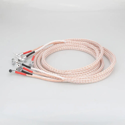 Pair HiFi 7N OCC Copper Audiophile Speaker Cable with Right Angled Banana Plugs
