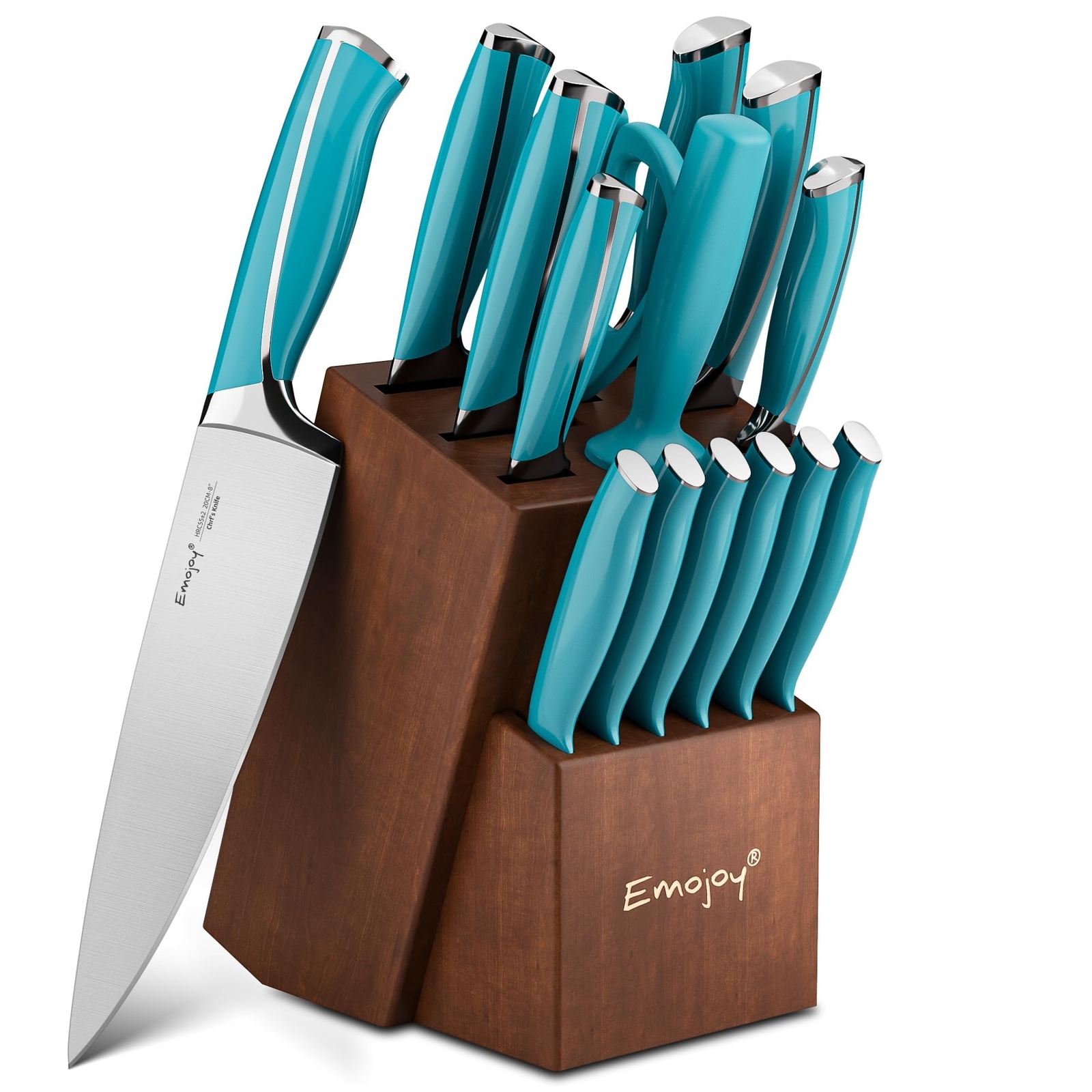 Knife Set, Kitchen Knife Set with Block Wooden, Emojoy 15-Pieces Knife Block ...-image