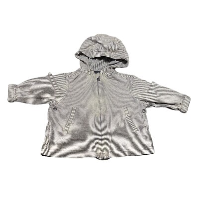 Petit Bateau Baby Hoodie Spring Jacket Zip Up w Thin White & Gray Stripes 6M EUC