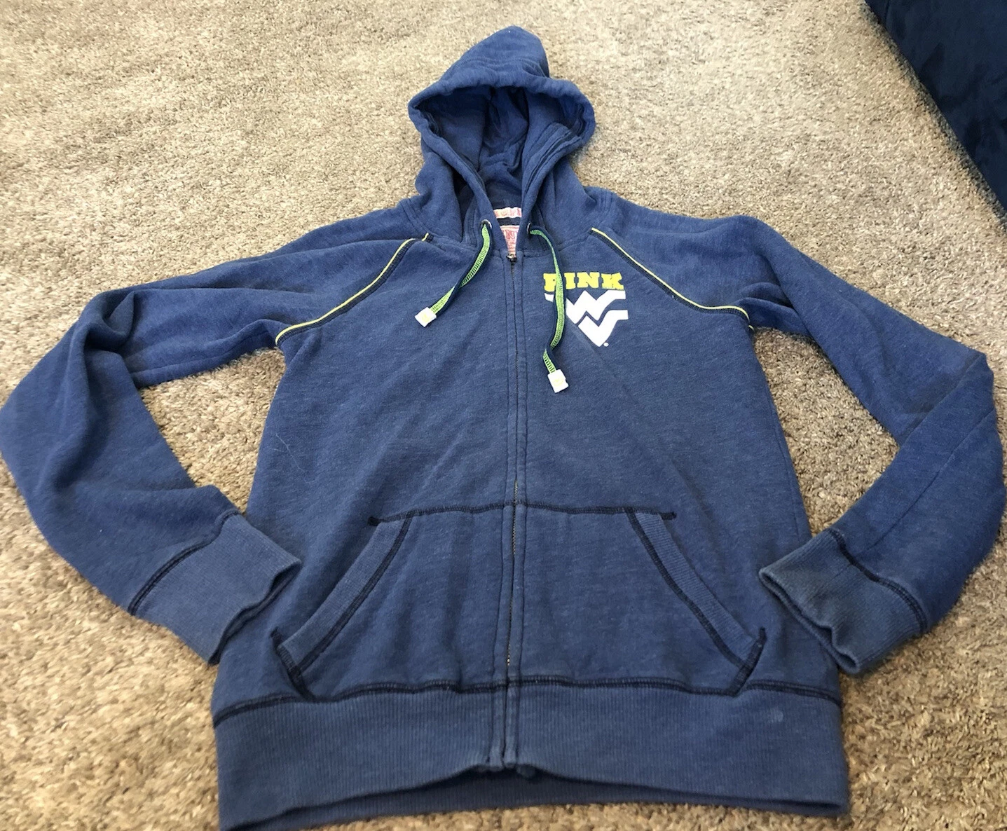 UNDERCOVER Felpa con cappuccio WVU Mountaineers Victoria's Secret rosa donna S blu logo West Virginia