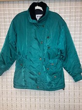Vintage Fera Ski Jacket Emerald Green Faux Fur Zip Snap Toggle Strings