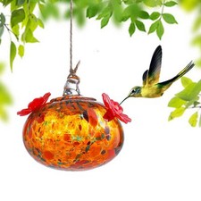 Hummingbird Feeder, Hand Blown Glass Hummingbird Feeders for Outdoors