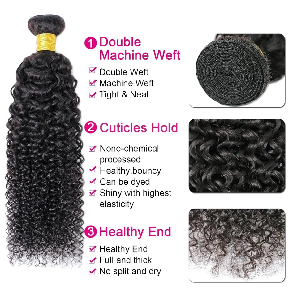 Paquetes de cabello humano rizado rizado rizado con cierre paquetes de ondas rizadas con cabello frontal Foto 4 de 4