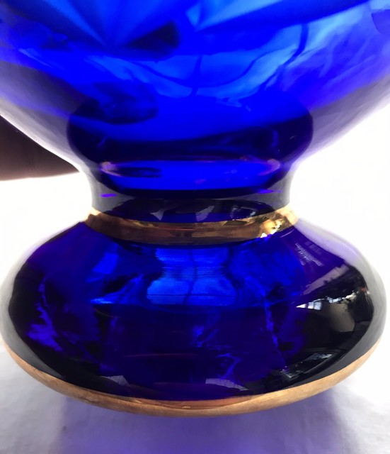 Irena 24 Cobalt Blue Lead Crystal Vase With Gold Trim Engraved Made