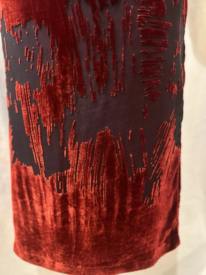 Maxi Vestido De Colección Años 80 Gótico Vamp Grunge Rojo Negro Devore Terciopelo Burnout Baile de graduación HOCO M Foto 4 de 4