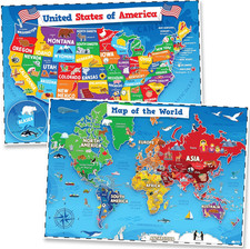 Educational World and USA Map Poster Set for Kids - 24  x 16  