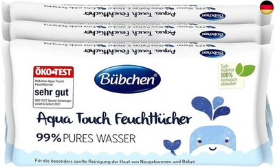 BBCHEN Bübchen Aqua Touch Feuchttücher, 144 Stück (3 x 48) ? sensitive Pflegetücher mit