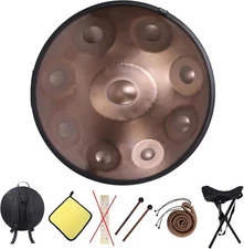 Handpan Drum for Beginners, 22 Inch D Minor Kurd 9 Notes - 440Hz Hand Drum Set