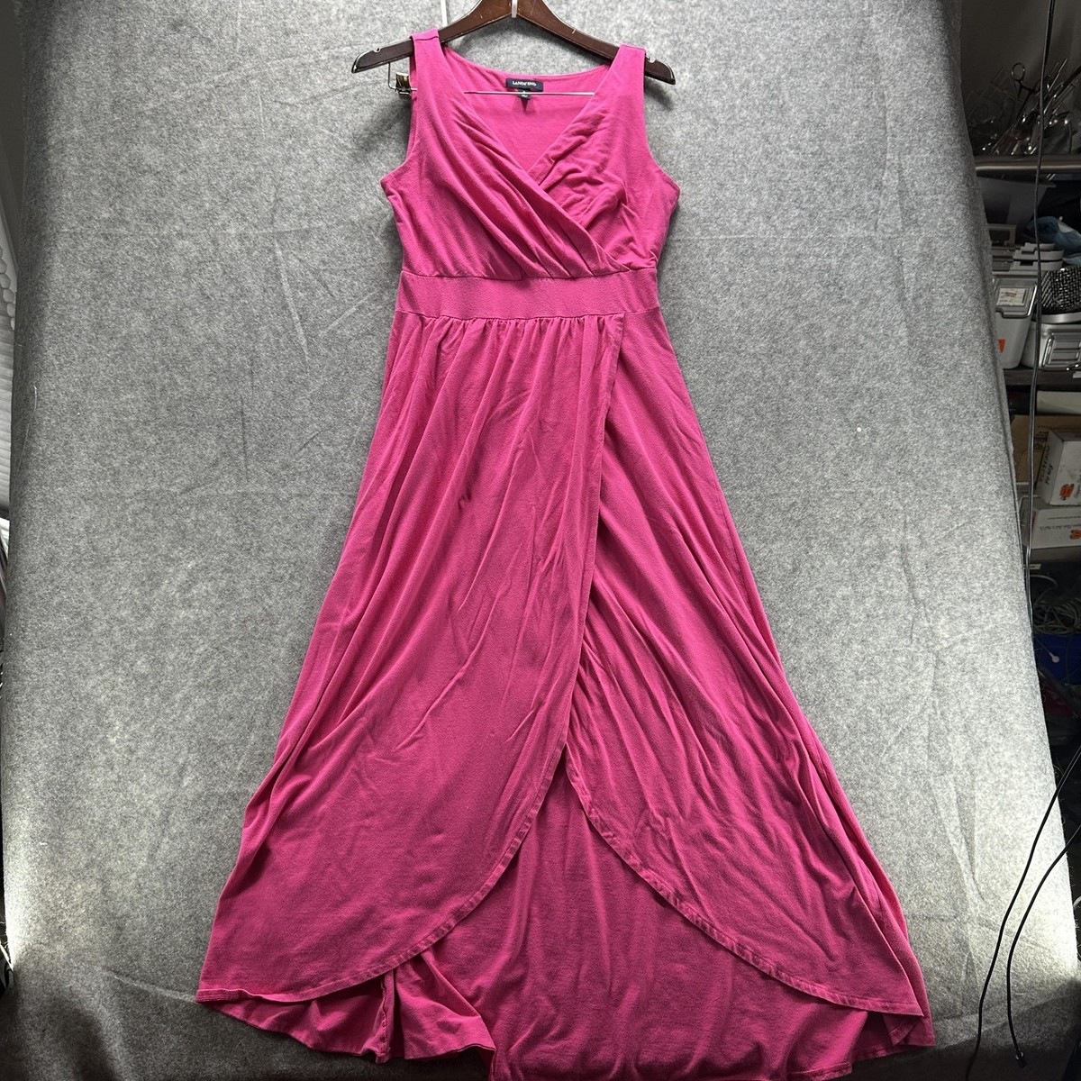 Lands' End Dress Womens Small Pink Sleeveless Faux Wrap Maxi Tulip Hem  Jersey | eBay