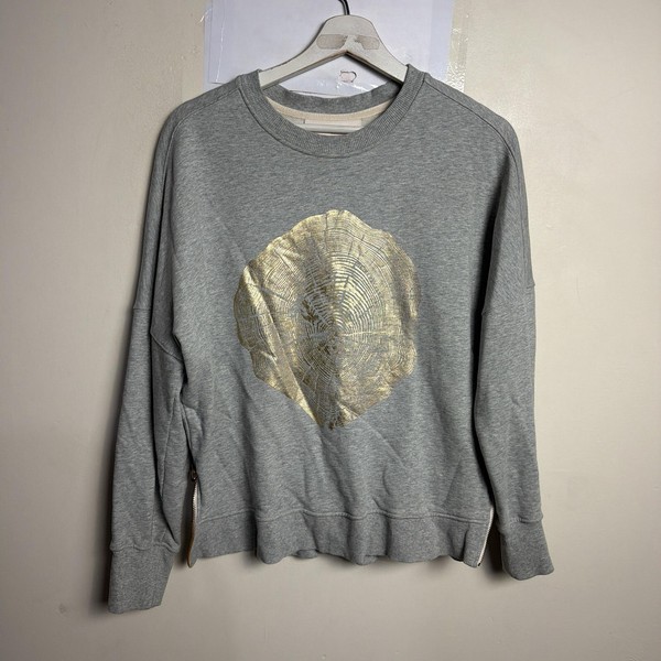 Ginger & Smart Sweatshirt Womens M Grey Organic Cotton Gold Tree Print Winter