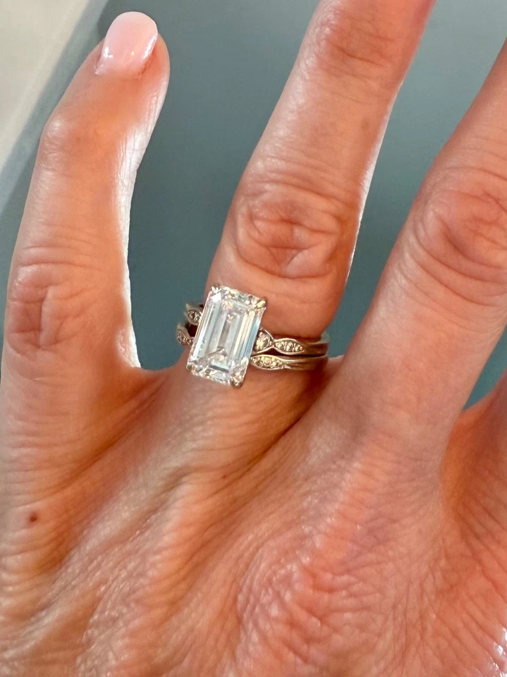 Ritani 纯 14K 白金 4 克拉实验室制造的钻石戒指套装 尺寸 7 IGI 认证 — 第 4/4 张图片