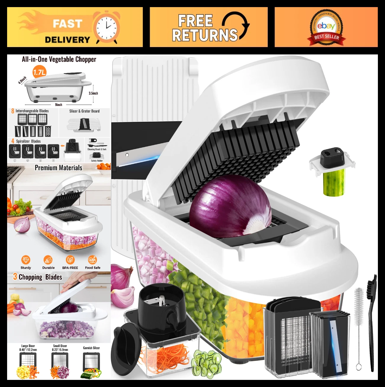 12 Blade Vegetable Chopper Mandoline Slicer & Spiralizer with Containers - Kitch
