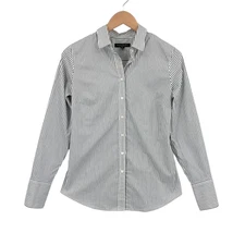 Banana Republic Button Up Shirt Womens Size 0 White Striped Riley Tailored Fit