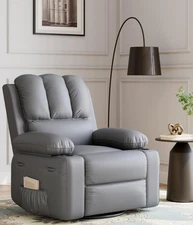 PU Leather Manual Recliner Chair w/ Vibrating and Heating Massage 22''Seat Width