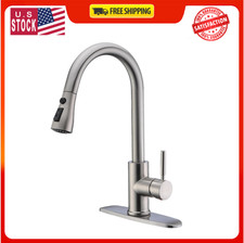 WEWE High Arc Brushed Nickel Kitchen Faucet, Single Handle Pull-Out Sprayer