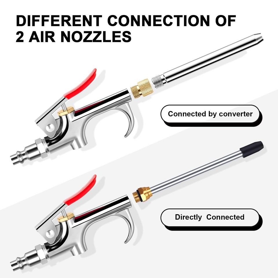 Connection Nozzle 13 Pcs 2-Way Connection Air Nozzle Blow Gun Set, 1/4-Inch NPT Quick ...