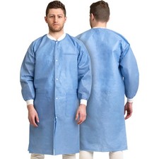 Pack of 10 Disposable Lab Coats - Blue - With 3 Pockets and Soft Knit Cuffs  Co