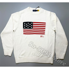 POLO RALPH LAUREN USA Flag White Cotton Knit Sweater Women's Small NWT