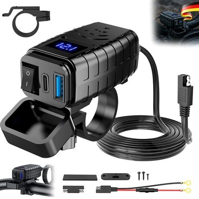 12V USB C Steckdose Motorrad Ladegerät 48W QC3.0 USB-A und PD Type-C Wasserdicht
