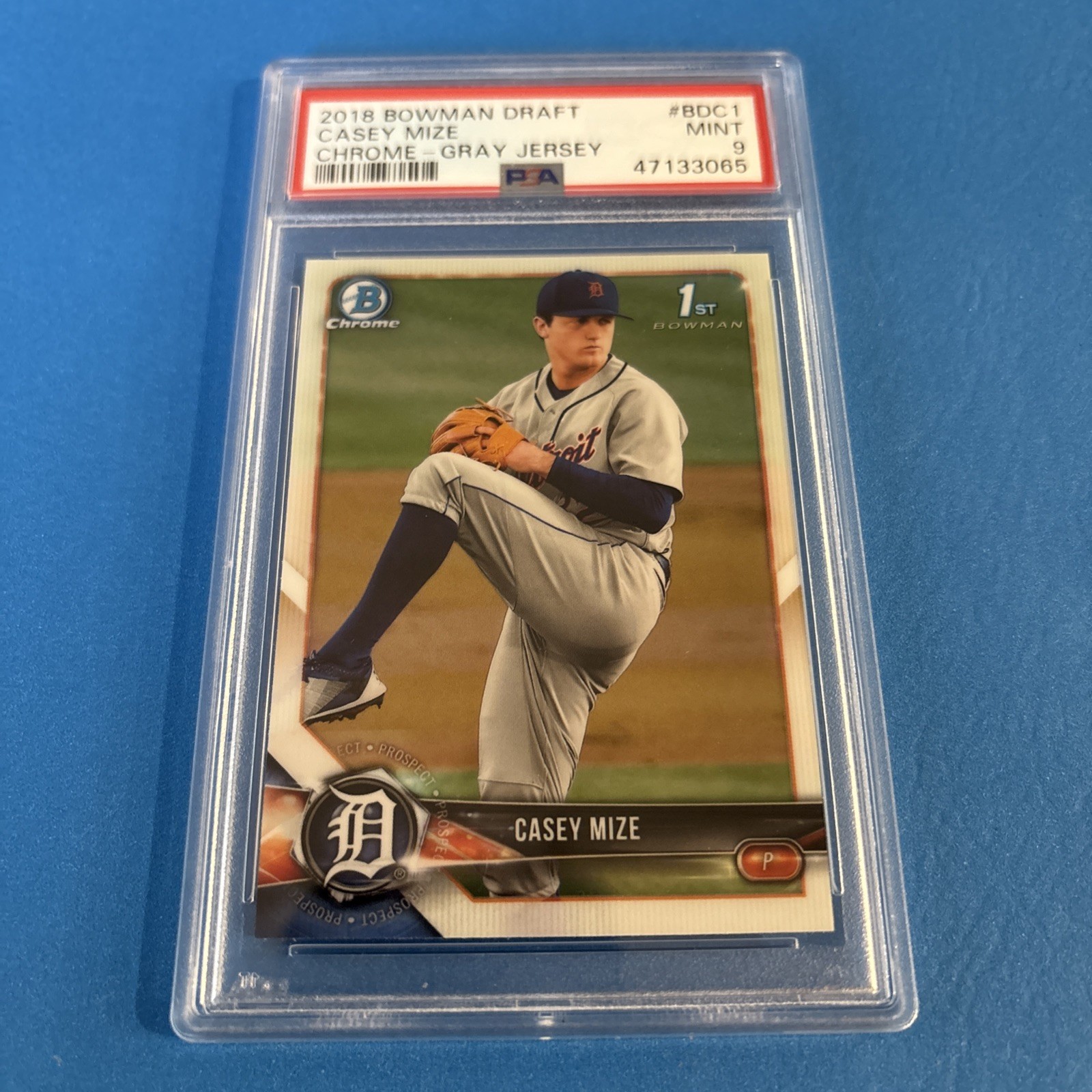 2018 Bowman Draft Chrome  Casey Mize Grey Jersey PSA 9