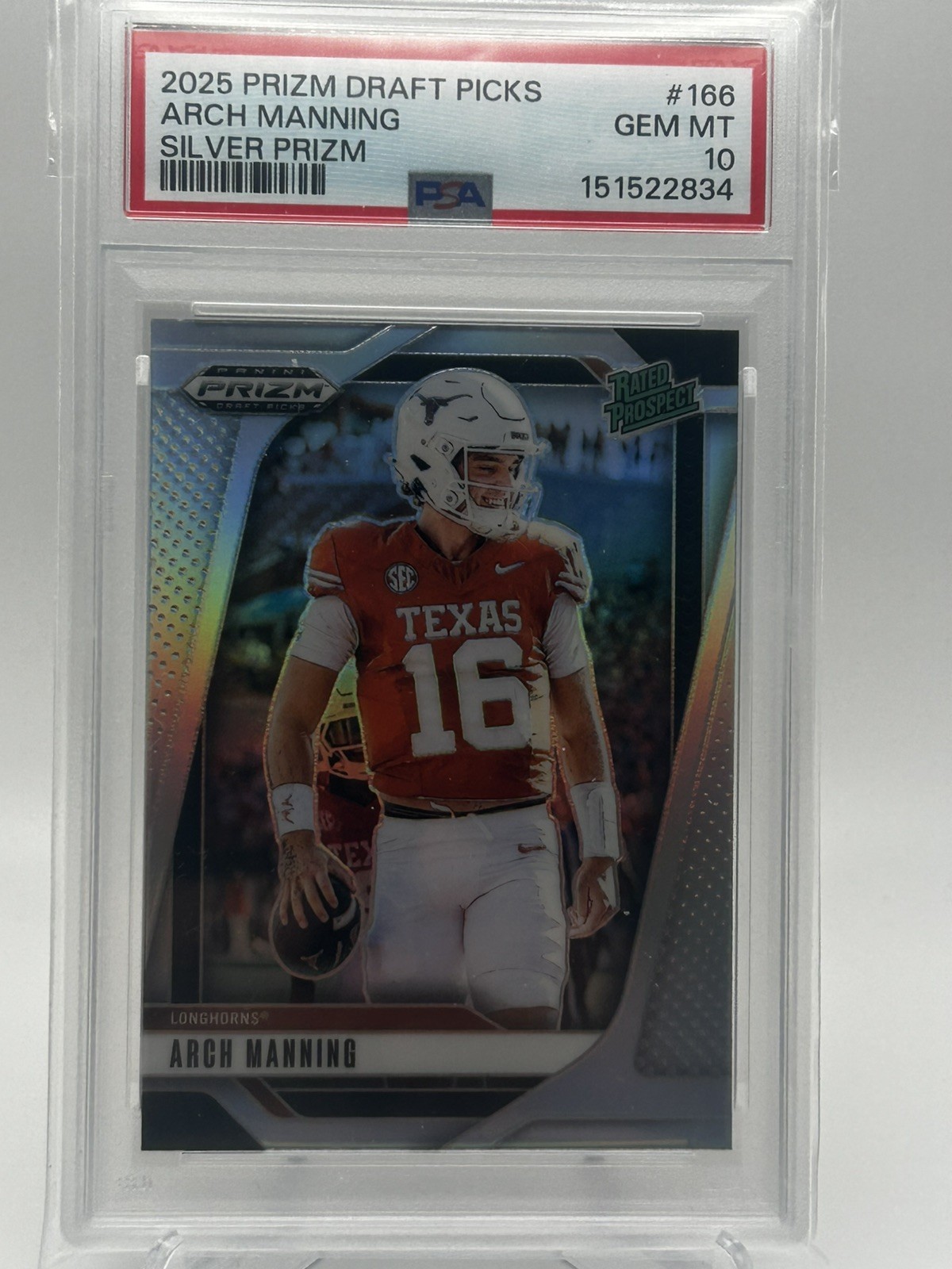 Arch Manning 2025 Panini Prizm Draft Picks Rookie Silver PSA 10 GEM MINT #166 RC