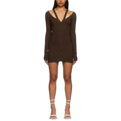 Ad?mo Rib Knit Brown Double Layer Long Sleeve Mini Dress Size S