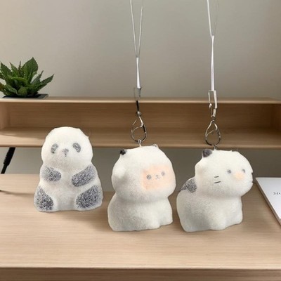 3D Flocking Animal Pendants Phone Keyrings Lanyard Hanging Charm Bag Pendant