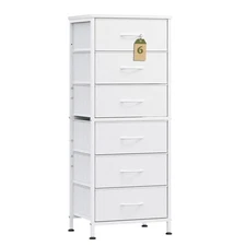 White Tall Dresser for Bedroom, 6 Drawer Dressers & Chests of Drawers, Fabric...