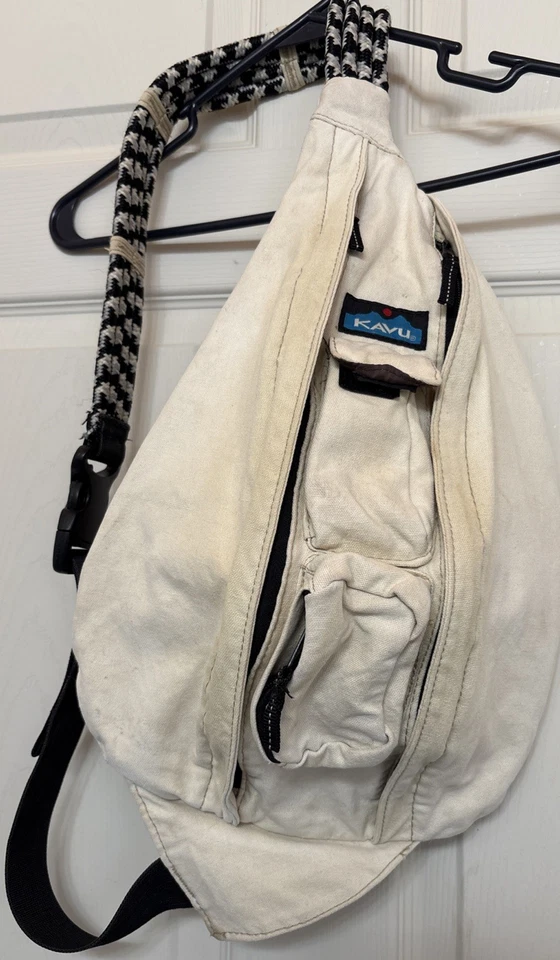 KAVU Rope Sling Bag Crossbody Backpack Adjustable Strap Shoulder Beige - Image 2 of 4
