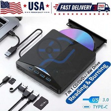 7-in-1 External USB 3.0 DVD CD RW Writer Drive Burner Reader Player For Laptop