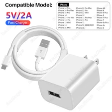 For iPhone 14 13 12 11 XR Cord 5V2A USB Port Wall Charger AC to DC Power Adapter