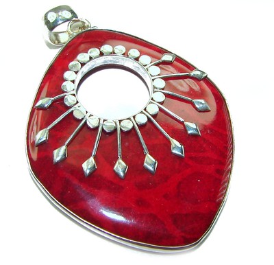 Große rote Koralle 925 Sterling Silber Handarbeit Anhänger Unikat Edelstein Schmuck