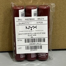 (3-Pack) NYX Makeup - Smooth Whip Matte Lip Cream - Velvet Robe - WMLC14 ~ NEW