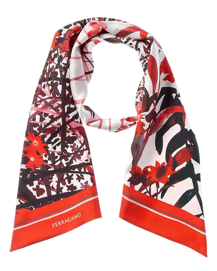 Женский красный шелковый шарф с принтом Ferragamo 33390₽