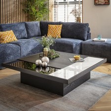 Modern Large Glass Square Black Coffee Table White Ceramic 120cm