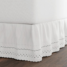 Eyelet Bed Skirt, Ruffled Design, 14 Inch Drop, Embroidered Scalloped Edge, Quee