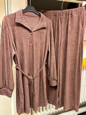 Co-Ord set Modest Mauve Crinkle Two-Piece Set | Long Tunic Top & Wide Leg Trouse