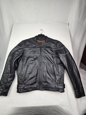 Milwaukee Black Leather Biker Cafe Racer Jacket Size Large Motorcycle