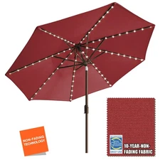 USA 10-Year-Non-Fading Solar 9ft Market Umbrella with 80 LED Lights Patio Umb...