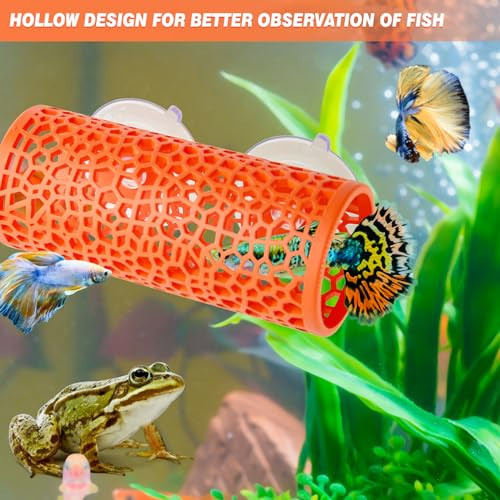 Aquarium cave, Betta Tunnel Orange Hollow Out Design Betta Fish Toys Aquarium - Picture 4 of 8