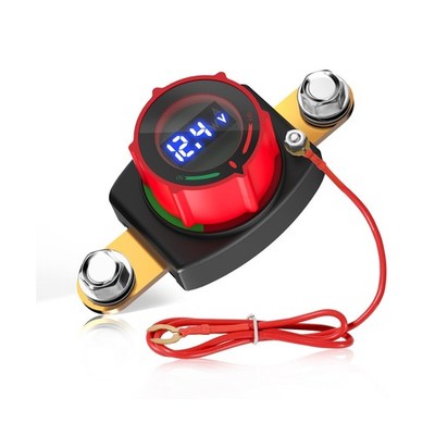 Side Post Battery Disconnect Switch with Voltmeter, 5-60V Master Isolator Kil...