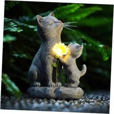 Solar Cat Garden Statue Outdoor Decor - Mother Kitten Figurines with Flower